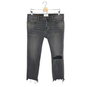 Current/Elliott Sample Gray Mid Rise Raw Step Hem Cropped Distressed Jeans